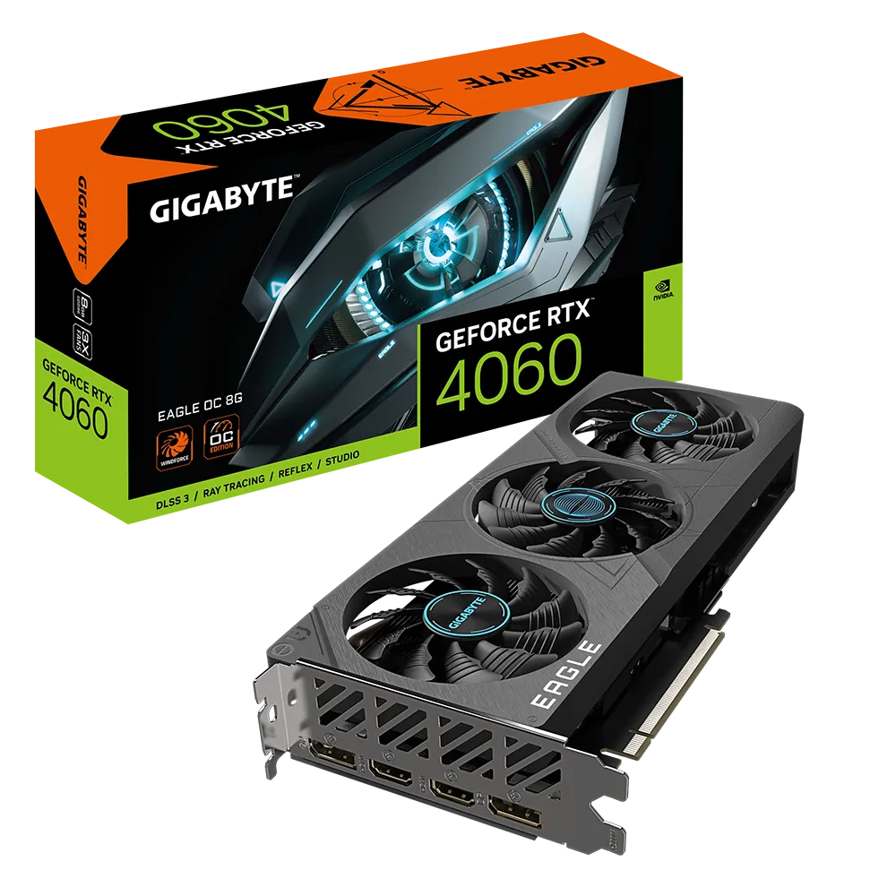 GIGABYTE GeForce RTX 4060 EAGLE OC 8G Gaming Graphics Card | GV-N4060EAGLEOC-8GD |